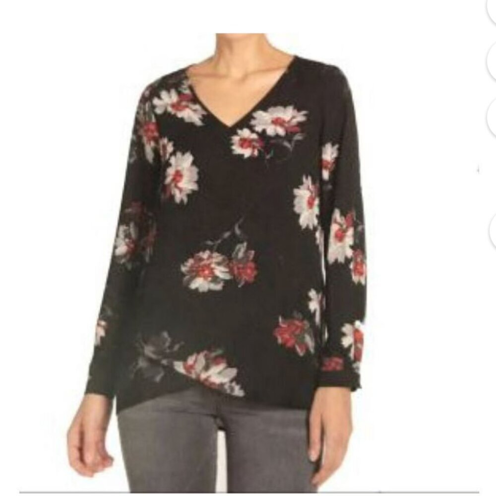 🔥 4 for $20 DEAL 🔥Chelsea & Theodore Black Floral Long Sleeve Blouse Size L